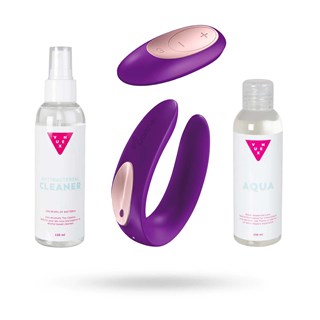 Sett Med Satisfyer Partner Plus Med Fjernkontroll, Glidemiddel & Toy Cleaner 2x150 Ml