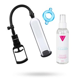 Be Legendary Beginner Two-finger Pump + Stretchy Lyseblå Penisring & Vuxen Toy Cleaner 150 Ml