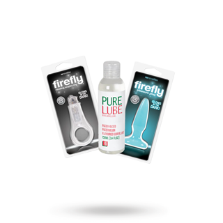 Sett Med Firefly Selvlysende Penisring & Analplugg Og Pure Lube Glidemiddel Vannmelon 150 Ml