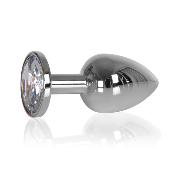 Heavy Butt Plug Silver Clear Stone 145g