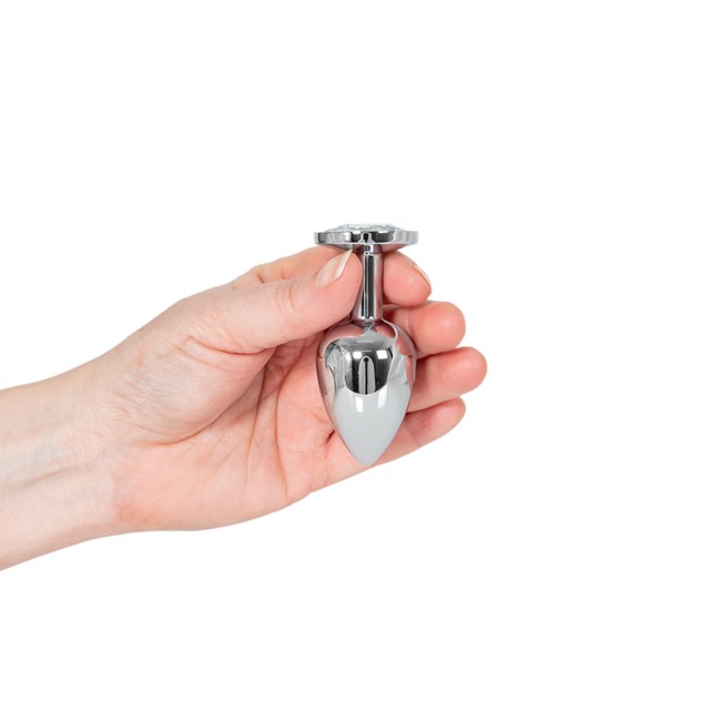 Heavy Butt Plug Silver Clear Stone 145g