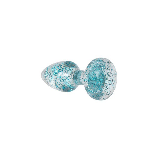 Gjennomsiktig Analplugg Med Blå Glitter - 8 cm
