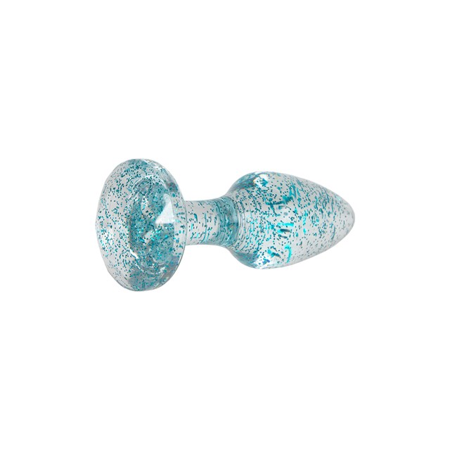 Gjennomsiktig Analplugg Med Blå Glitter - 8 cm