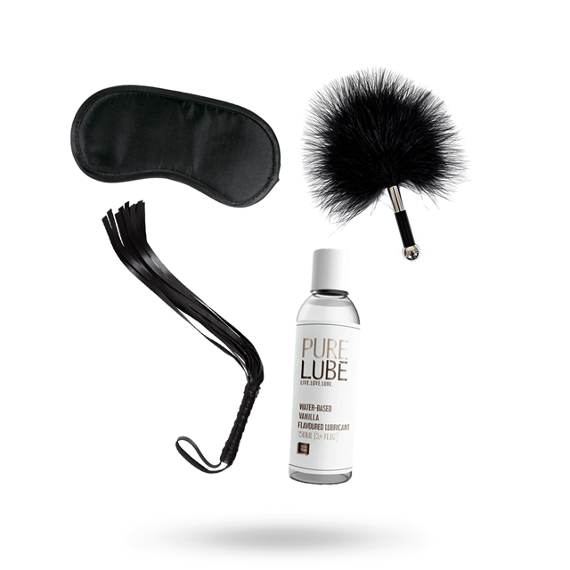 SETT MED øyemaske, FLOGGER, Glidemiddel & tickler