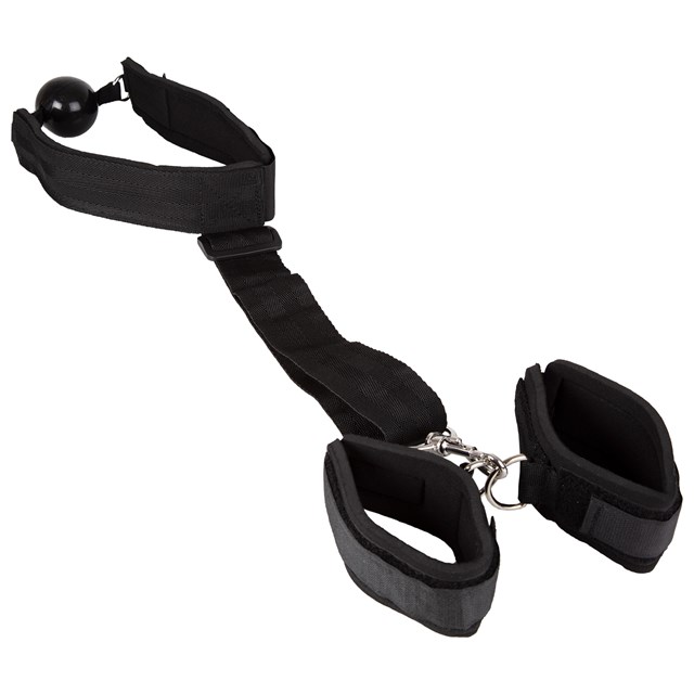 Ball Gag with Wrist Restraints - Black