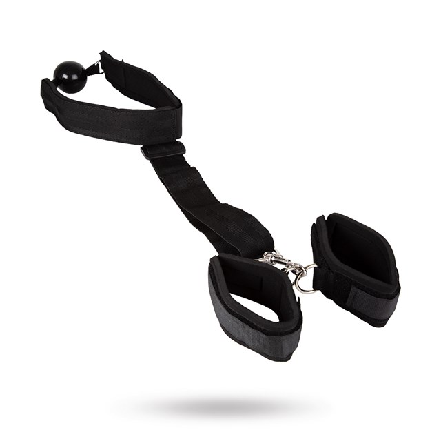 Ball Gag with Wrist Restraints - Black