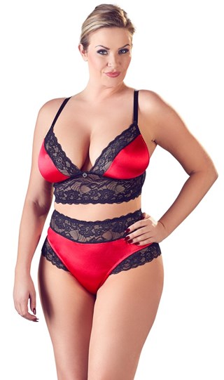 Red Hot Satin & Black Lace Set